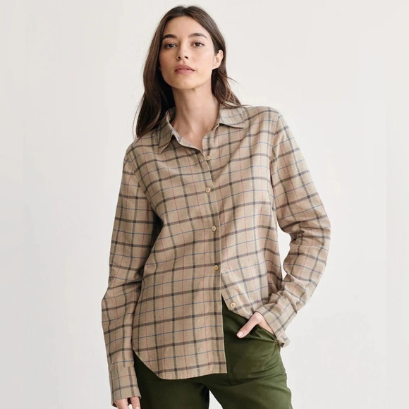Jenni Kayne Lightweight Flannel Taupe Plaid XS - Picture 2 of 11